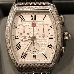 Michele Releve Chrono Diamond Bezel Stainless Steel Watch MWW19A000001 EUC